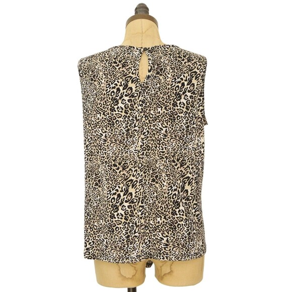 Adrianna Papell Tie Front Animal Print Tank Blouse Size S Stretch Brown Top B71 - Picture 3 of 5